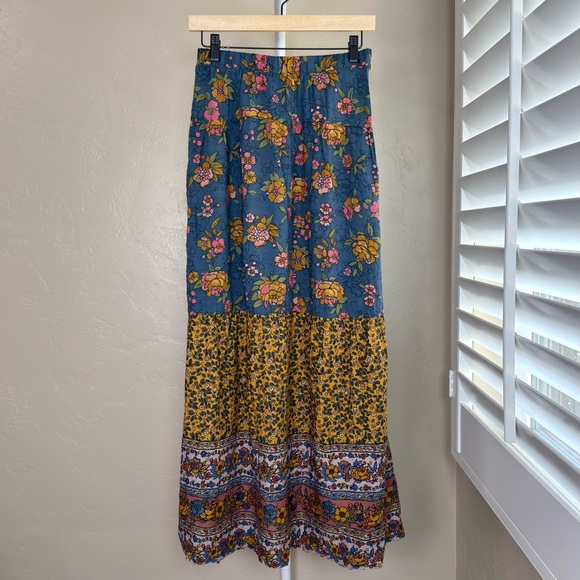 NATURAL LIFE Teal Floral Camille Boho Maxi Skirt Small NWT Spring Summer - Picture 2 of 8